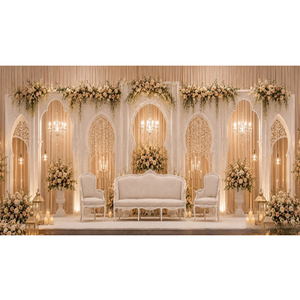 Majestic Nikkah Stage <b>Decoration</b> with Modern <b>Arched</b> Panels Premium Wedding Stage Setup Manufacturer Exporter Wedding Event Decor - Product Image 1