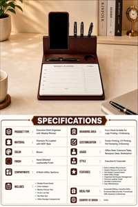 Premium PU Leather Eco-Friendly OLIVIA Brand Desk Organizer Weekly <b>Planner</b> Mobile Phone Stand Pen Holder Office Table <b>Organiser</b> - Product Image 2