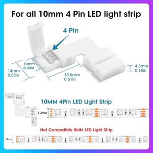 Confezione da 10 Connettori LED a L a 4 Pin, Larghezza 10MM, Senza Fili, Senza Spazi, Adattatore Senza Saldatura per Strisce LED - Product Image 3