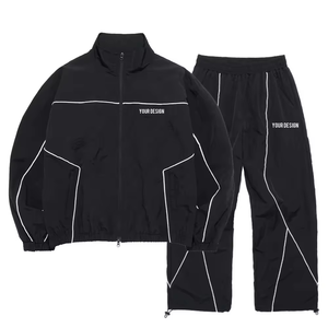 Ensemble 2 pièces unisexe coupe-vent en nylon avec fermeture éclair, pantalon de survêtement softshell toutes tailles et poignets élastiques, prix de gros - Product Image 1
