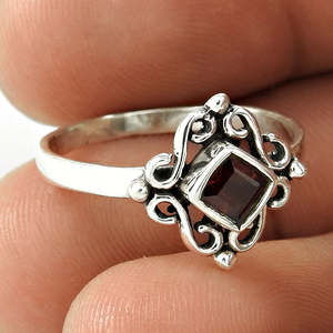 Solid 925 Sterling <b>Silver</b> Square Cut Natural <b>Garnet</b> Gemstone <b>Rings</b> Natural Birthstone Bezel Set Gemstone Bohemian <b>Ring</b> For All - Product Image 1