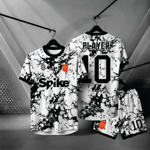 Conjunto de Camiseta de Fútbol para Hombre Spike, Cuello Redondo Azul, Manga Corta, Estampado Geométrico Sublimado, Ropa Deportiva Transpirable de Poliéster - Product Image 5