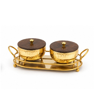 Ensemble de 2 plateaux à fruits secs en acier inoxydable avec plateau en bois et couvercle, vaisselle pour hôtel et restaurant - Product Image 4