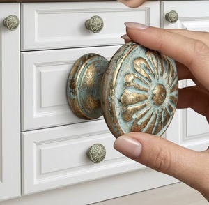 Cast Iron Industrial Durable Adjustable Round Cabinet <b>Knob</b> with Flower Design <b>for</b> Home Office Dining Drawer <b>Dresser</b> - Product Image 3