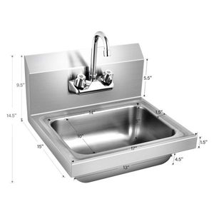 Wall-Mounted 17\" X 15\" X 14.5\" Absorption Tank Anti-Splash Kitchen Sink - Product Image 3