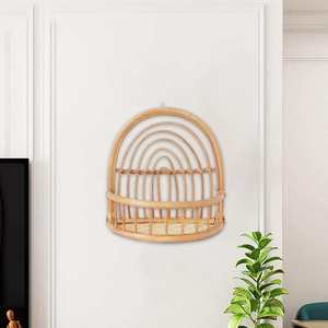 Boho Rainbow Rattan <b>wall</b>-<b>mounted</b> <b>shelf</b> Arched Bamboo Floating Rack Kids Nursery Book Magazine Basket Decorative Storage Holder - Product Image 3