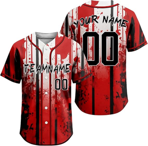 Maillot de baseball personnalisé sublimé à manches courtes, boutonné, respirant, rouge, blanc, noir, uniforme d'équipe - Product Image 1