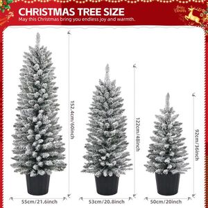 Set of 3 Pre-Lit Artificial Christmas Trees with 50/100/150 Warm Lights Battery Operated 3/4/5 FT Snow Flocked Pot Stands - Product Image 2