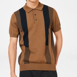 เสื้อโปโลแขนสั้นถักสำหรับผู้ชาย ลายทางสีตัดต่อ สไตล์ลำลอง - Product Image 1