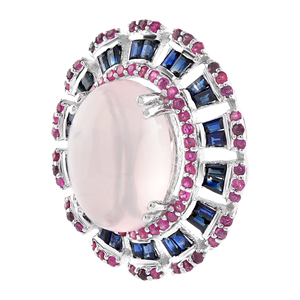 Colgante de Piedras Multicolores y Cuarzo Rosa en Plata de Ley 92.5 KLSP-50150 - Product Image 2