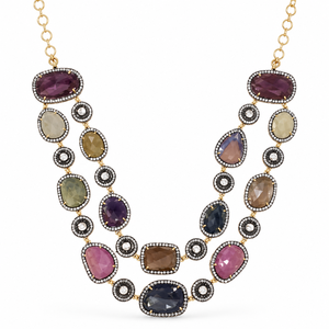 Collier en argent 925 plaqué or de qualité supérieure avec pierres précieuses ovales multicolores pour femmes, bijoux faits à la main, cadeau ethnique pour mariage ou fête - Product Image 3