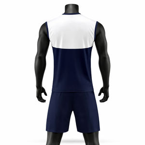 Conjunto de Uniforme de Voleibol Sublimado Unisex 100% Poliéster, Pantalones Cortos y Camiseta sin Mangas con Cuello en V, Absorbe la Humedad, Degradado Azul y Blanco, Deportivo - Product Image 2