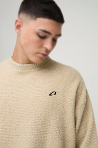 Men's Beige Knitted Crew Neck <b>Sweater</b> <b>Set</b> Regular Fit Casual Joggers Custom Logo Pocket Design Autumn Wear Two Piece Hoodies - Product Image 3