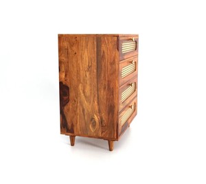 Cómoda Moderna de Mediados de Siglo con Cajones de Madera Maciza y Ratán |   Cómoda de 4 cajones con mimbre |   Muebles para el Hogar y Dormitorios al por Mayor - Product Image 4