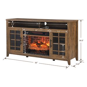 Elegante Mobile Porta TV da 55 Pollici con Camino Elettrico LED, Inserti KD, Riscaldatore, Design Moderno e Lussuoso in Legno di Recupero Stile Barnwood per Soggiorno - Product Image 1
