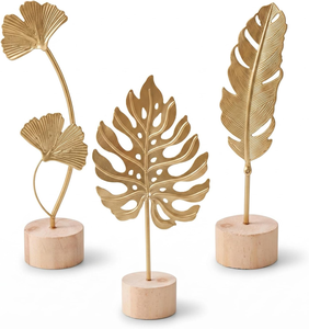 Lot de 3 Ornements de Table en Métal Doré en Forme de Feuille, Sculptures Décoratives Modernes pour Salon, Bureau, Chambre, Hôtel et Décoration Intérieure - Product Image 1