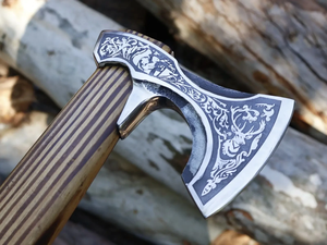 Hache de camping artisanale en acier au carbone LEGACY BLADES, manche en bois, outil de découpe industriel, fournisseur de marques privées - Product Image 3