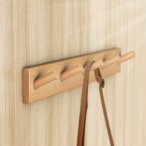 Handmade Solid Wood Wall Mounted Coat Rack with 5 Wooden <b>Peg</b> Hooks Entryway Hat Towel <b>Bag</b> Organizer Natural Finish set of 2 - Product Image 5