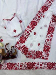 PinkCityBlocks Indian Designer Traditional Georgette Silk Saree with Sequences Lace <b>Border</b> Slim Fit Quick Dry & Wrinkle Free - Product Image 4