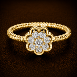 Bague en or jaune 14K 18K avec diamant de laboratoire taille ronde DEF VVS, motif grappe de fleurs, style corde, bague de mariage classique, bijoux fins, vente en gros OEM - Product Image 1