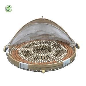 Seagrass food <b>cover</b> with brown and orange pattern Kitchenware and <b>table</b> decoration Wholesale eco-friendly Made in Viet Nam - Product Image 1