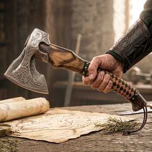 Hache viking forgée à la main UA Supplies, lame en acier de qualité industrielle, manche en bois, hachette, logo personnalisé OEM, outil de camping en plein air - Product Image 6