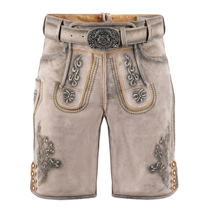 Pantalones Cortos Bávaros Alemanes de Cuero de Gamuza Genuino, OEM de Alta Calidad, Lederhosen Tradicionales para Oktoberfest, Pantalones Cortos con Bordado Personalizado para Hombre - Product Image 1