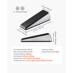 Set di 2 Fermaporta Resistenti a Doppia Faccia in Lega di Zinco Premium con Cuscinetti Antiscivolo in PVC e Base Autoadesiva - Product Image 4