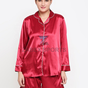 Ensemble de pyjama en satin polyester/coton pour femmes, vente en gros, imprimé personnalisé, fermeture à cordon, doux et respirant, 2 pièces - Product Image 2