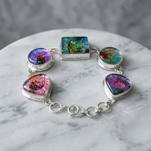 Bracelet Statement en Argent Sterling 925 avec Verre Dichroïque Fait Main, Bijou en Verre Artistique Multicolore et Pierres Précieuses - Product Image 3