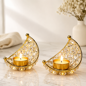 Ensemble de 2 porte-bougies en cristal doré de luxe pour la décoration de la maison - Centre de table élégant pour offrir en cadeau et décorer la maison - Product Image 1