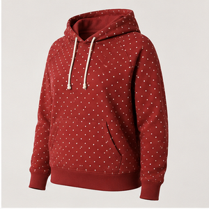 Sweat à capuche personnalisable pour femme, rouge brique, coupe droite décontractée, motif à pois micro-diagonaux, en coton biologique de poids moyen WPHOOD-0024 - Product Image 3