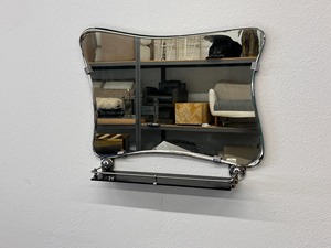 Mid Century Modern Wall <b>Mirror</b> With Metal Frame And Decorative Shelf <b>Chrome</b> Finish Curved Design - Product Image 6