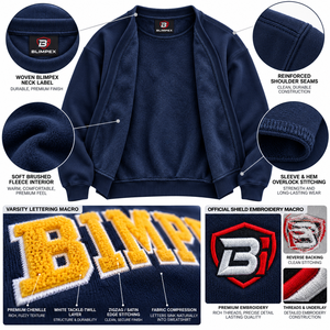 OEM Custom Unisex Oversized <b>Fleece</b> Sweatshirt <b>Navy</b> Collegiate Varsity Hooded Pullover 100% Cotton Spring - Product Image 5
