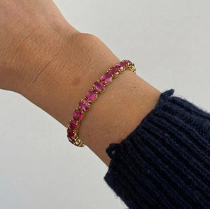 Oval Cut Lab Grown Pink Sapphire <b>Charm</b> Bracelet Sterling <b>Silver</b> Gold Elegant Luxury Women Wedding Anniversary Birthday Gift - Product Image 3
