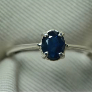 Anillo de Zafiro Azul Natural Certificado, Plata de Ley, Solitario, Joyería de Piedra de Nacimiento de Septiembre, Regalo para Ella, Joyería Fina Elegante - Product Image 1