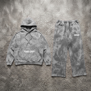 Ensemble sweat à capuche et pantalon en molleton tie-dye personnalisé, unisexe, coupe ample décontractée, longueur intégrale, 100% coton, avec logo - Product Image 2