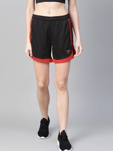 Women's Sporty Shorts With Pockets <b>Elastic</b> Waist Knitted Quick Dry Color Blocking Red Black Regular Fit - Product Image 3
