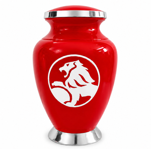 Lápida Conmemorativa Plateada, Roja y Blanca con León, Personalizada con Logotipo y Número Grabado, Ecológica, Duradera, con Capacidad de 220 Pulgadas Cúbicas - Product Image 1
