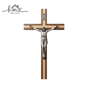 Croix murale en bois avec crucifix Jésus en laiton antique, décoration religieuse chrétienne à suspendre, cadeau pour la prière à la maison ou à l'église - Product Image 6