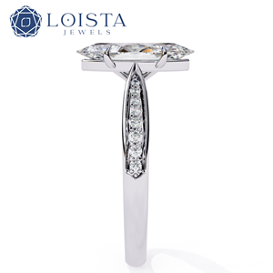 Bague de mariage solitaire en diamant taille marquise cultivé en laboratoire avec diamants latéraux, diamant créé en laboratoire certifié IGI - Product Image 3