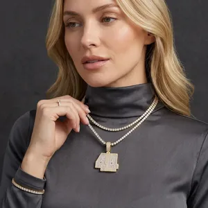 Colgante de Moissanita Número 44 Chapado en Plata 925, Estilo Hiphop, Joyería Unisex para Uso Diario, Engaste de Garra Chapado en Oro, AARVA JEWELS - Product Image 3
