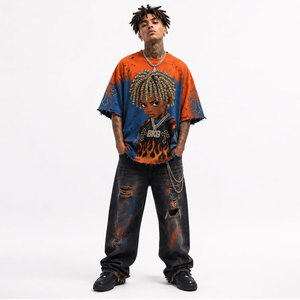 T-shirt Homme Oversize Orange Bleu Tie-Dye Manches Courtes Col Rond Imprimé Personnage Style Urbain Coupe Jersey Longueur Standard - Product Image 4