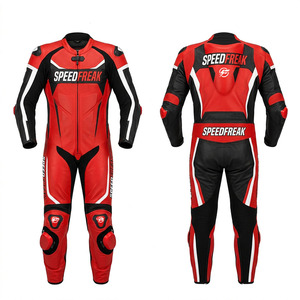 ชุดแข่งรถมอเตอร์ไซค์หนังแท้แบบชิ้นเดียวสำหรับผู้ชาย Speedfreak สีแดงดำ ระบายอากาศได้ดี ใช้ได้ทุกฤดู - Product Image 1