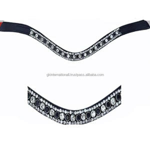 En gros, frontale de cheval en cuir noir ondulé, personnalisée, incrustée de strass diamantés étincelants noirs et blancs, disponible en toutes tailles cob - Product Image 4