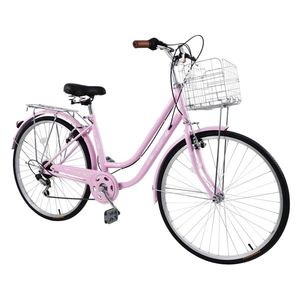 Bicicletta da Città Rosa 26 Pollici, 150kg, Acciaio ad Alto Tenore di Carbonio, Freno a V, 7 Velocità - Product Image 5