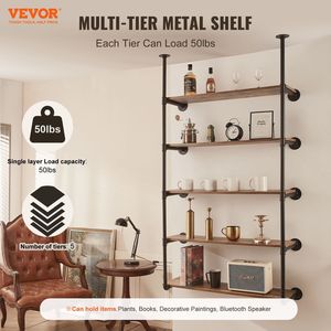 Scaffale Industriale a 5 Ripiani in Legno Rustico con Tubi, Mensola Galleggiante da Parete da 11,8 Pollici con Staffa (2 Pezzi), Ideale per Libri e Oggetti - Product Image 2