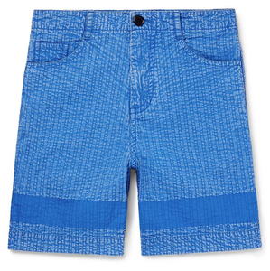 <b>mens</b> blue acid wash cotton shorts vertical line stitching contrast stripe regular fit high waist classic five pocket styling - Product Image 4