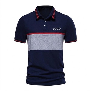 Camisetas Polo Personalizadas para Hombre, Color Azul Marino, al por Mayor, Camisetas Casuales de Manga Corta, Camisetas Polo de Algodón con Bloques de Color, Camisetas Polo con Rayas Rojas - Product Image 1