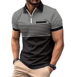 Men's Casual Striped Polo <b>Shirt</b> Summer Breathable Sublimation <b>Collar</b> <b>T</b> <b>Shirt</b> Stylish Lightweight Comfortable Fashion Polo Tee - Product Image 3